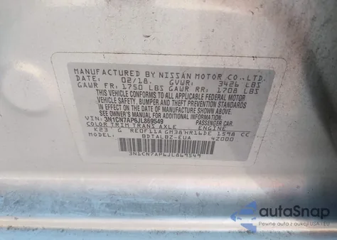2018 Nissan Versa 1.6 Sv from USA, damaged, VIN 3N1CN7AP6JL869549
